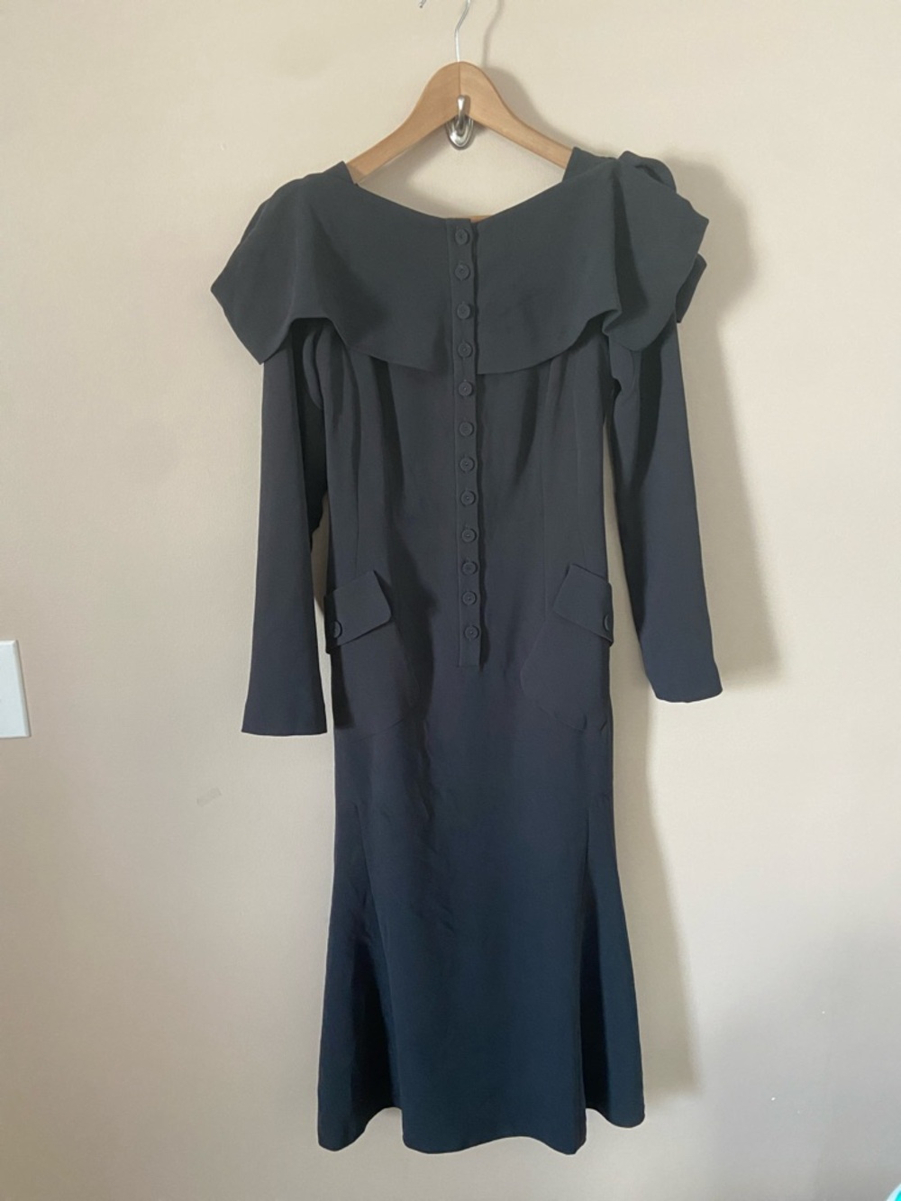 Byron Lars Tailored Midi Dress Architectural Collar Pleated Back Size 2 -XS Gray - Picture 6 of 10